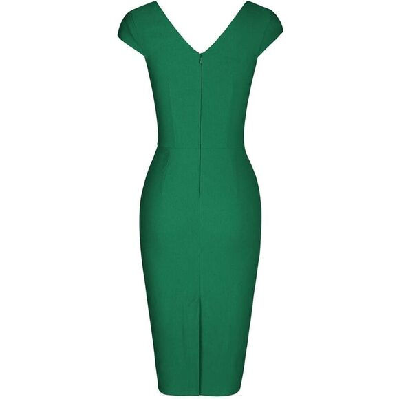 💚 NWT Retro Vintage Pinup 1940s 1950s Ruched Sheath Formal Green Pencil Dress L - Picture 8 of 16